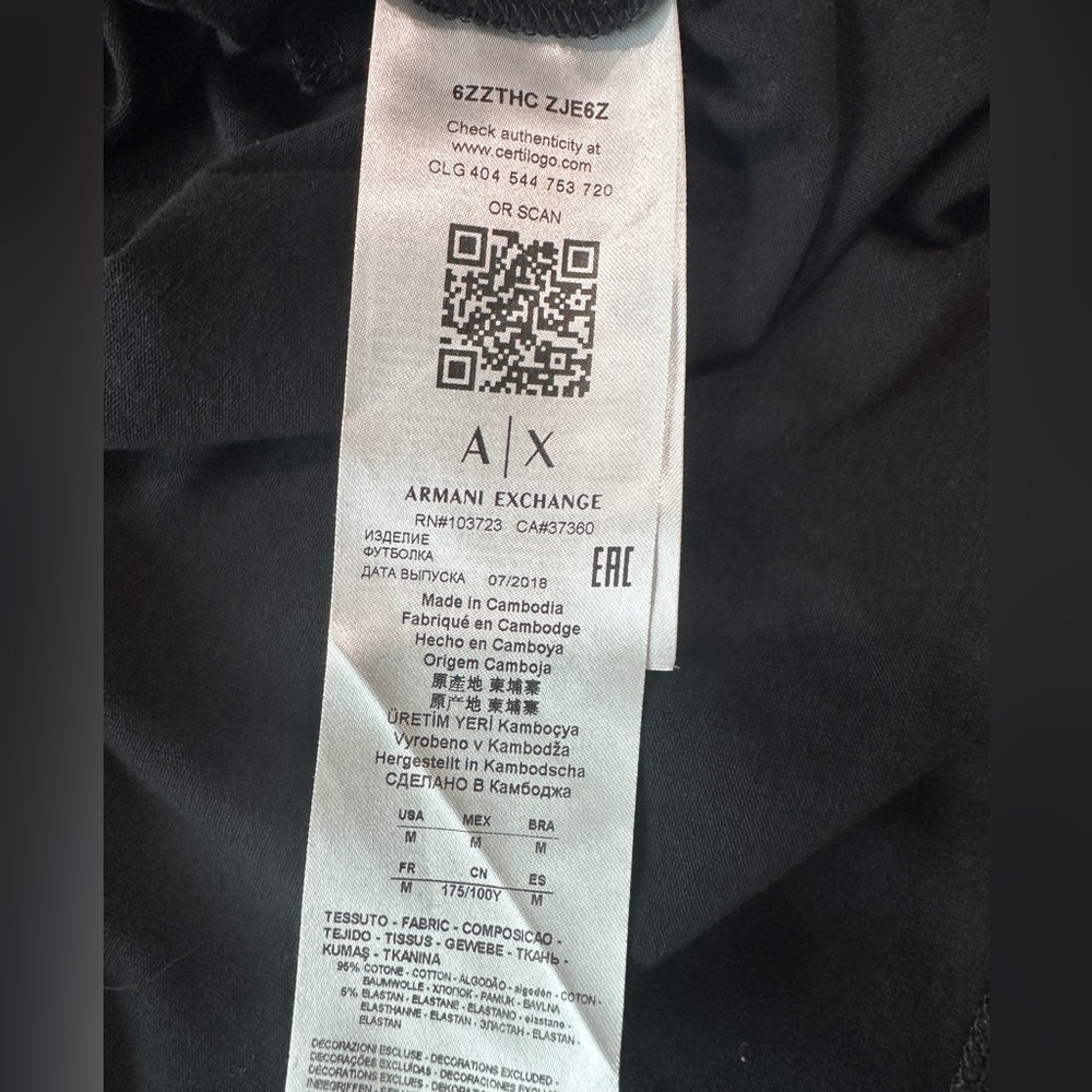 Armani Exchange Men’s Long Sleeve T-Shirt Size Medium Black - Picture 6 of 6
